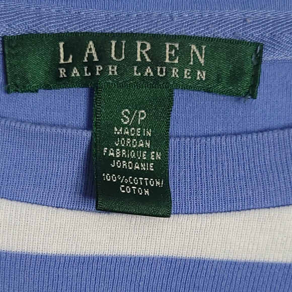 LRL Preppy Boatneck Periwinkle Blue and White Stripe 3/4 Sleeve Shirt size small - Picture 4 of 7